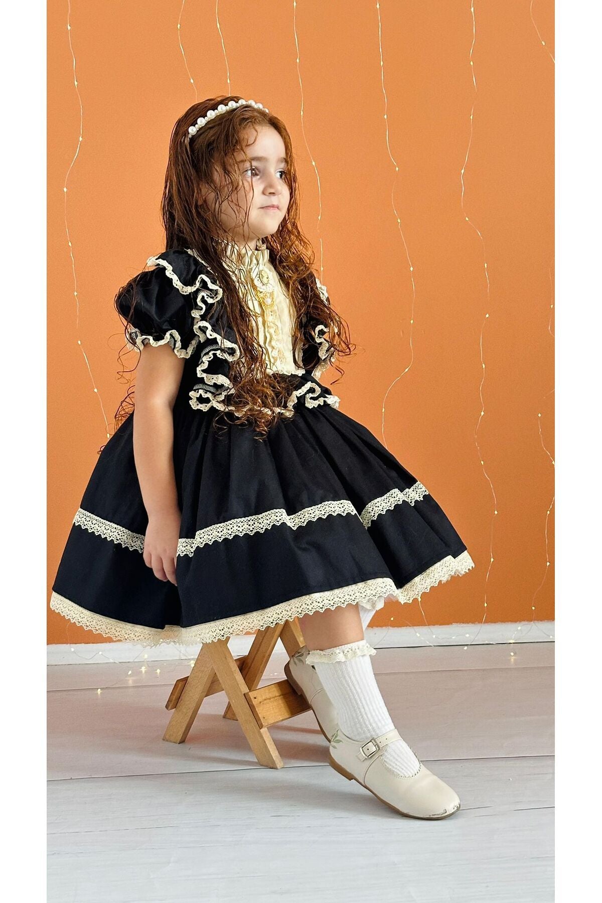 Hly Karol Siyah Vintage Kız Bebek Elbisesi 7