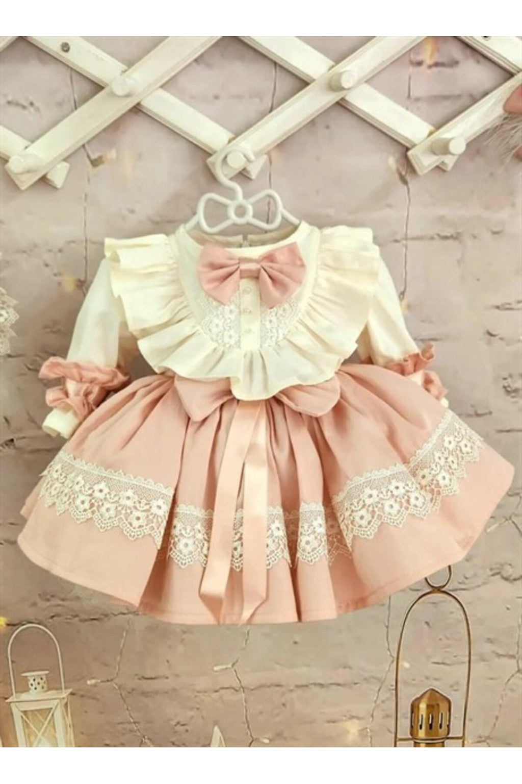 Pembe Vintage Vintage Kız Bebek Elbisesi 2