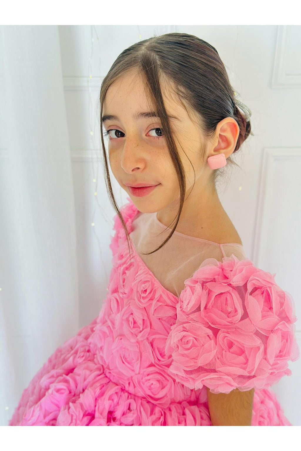 Pembe Güllü Diana Vintage Kız Bebek Elbise 2