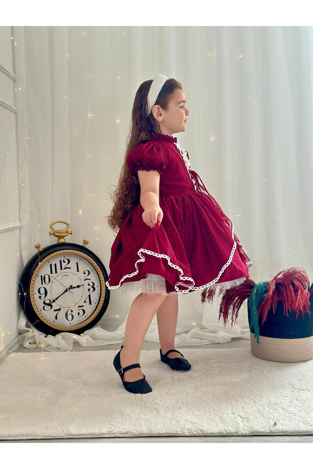 Hly Karol Bordo Vintage Kız Bebek Elbisesi 7