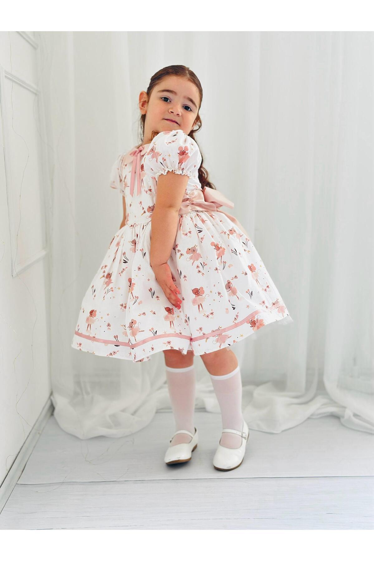 Mause Pembe Vintage Kız Bebek Elbisesi 3