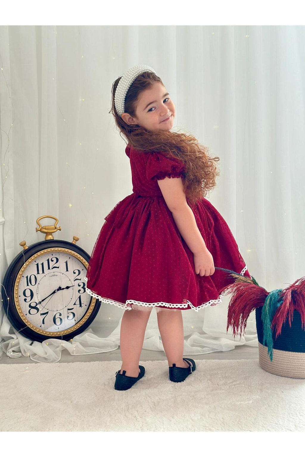 Hly Karol Bordo Vintage Kız Bebek Elbisesi 4