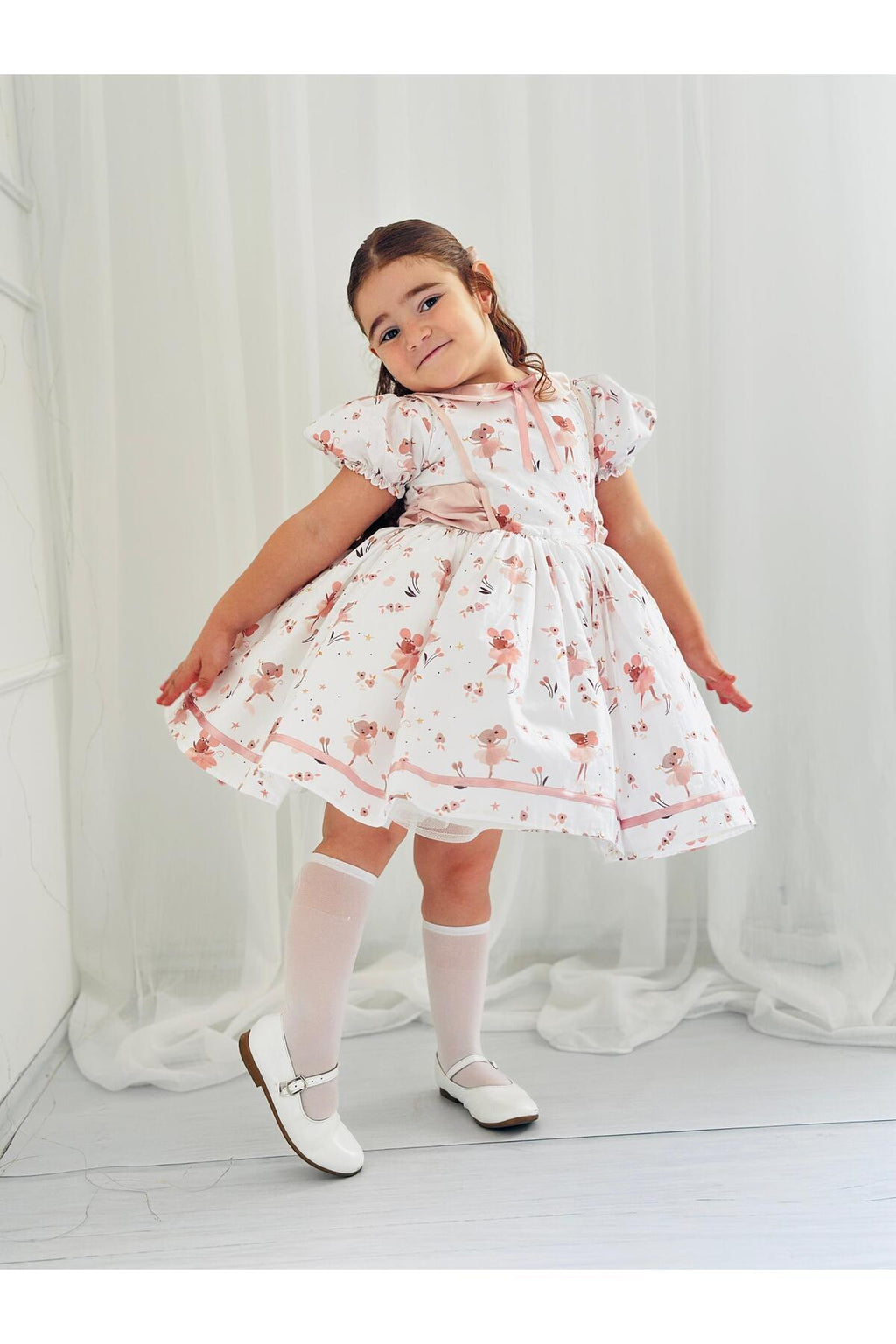 Mause Pembe Vintage Kız Bebek Elbisesi