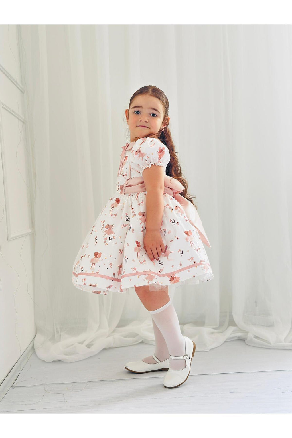 Mause Pembe Vintage Kız Bebek Elbisesi 4