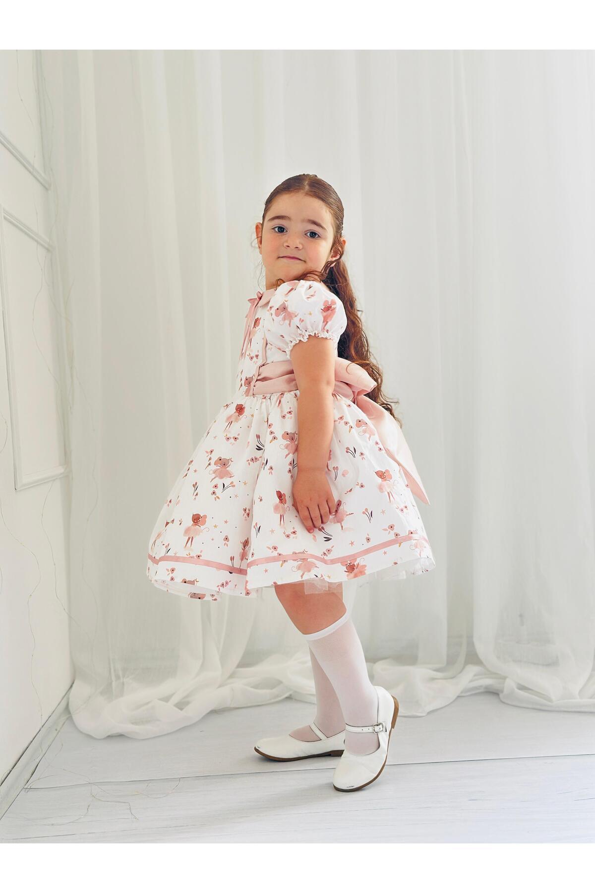 Mause Pembe Vintage Kız Bebek Elbisesi 4