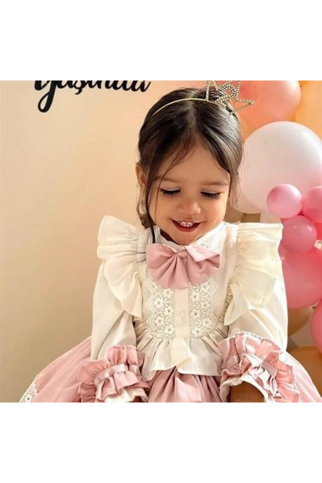 Pembe Vintage Vintage Kız Bebek Elbisesi