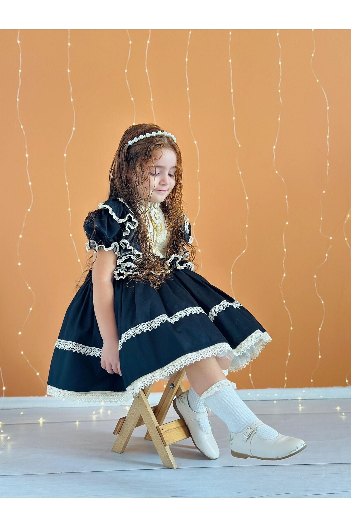 Hly Karol Siyah Vintage Kız Bebek Elbisesi 8
