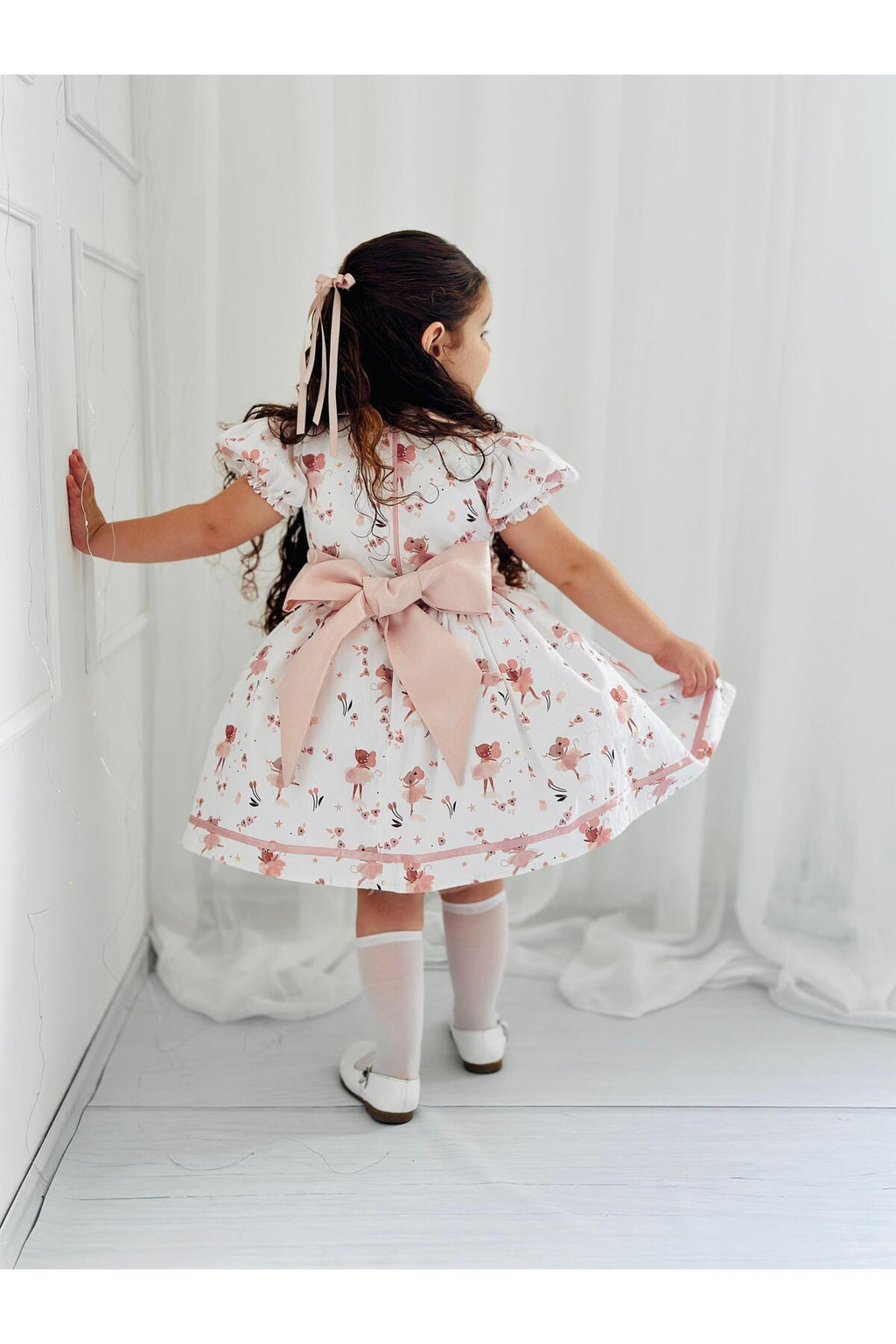 Mause Pembe Vintage Kız Bebek Elbisesi 6