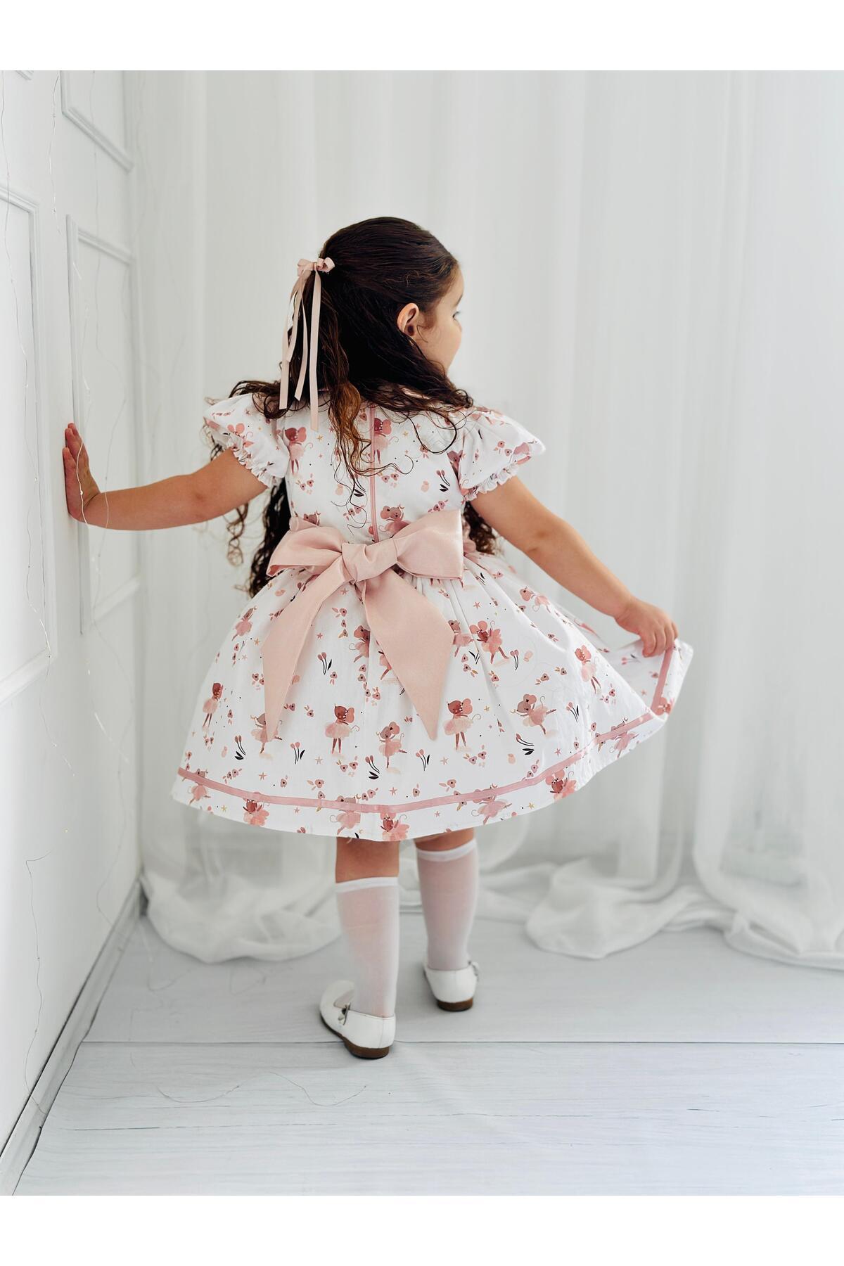 Mause Pembe Vintage Kız Bebek Elbisesi 6