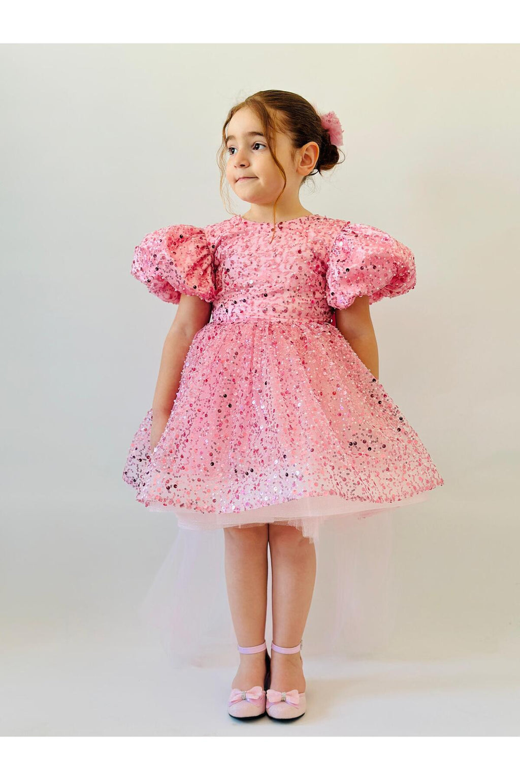 Pembe Taşlı Vintage Kız Bebek Elbise 5