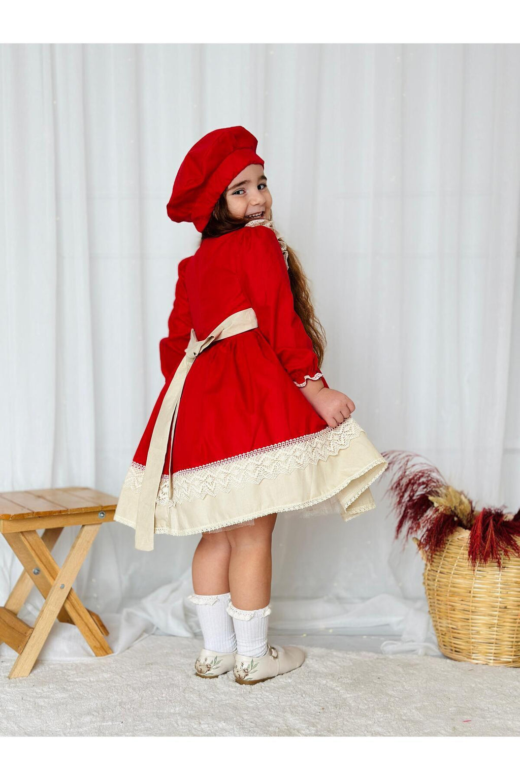 Kırmızı Karanfil Vintage Kız Bebek Elbise 6
