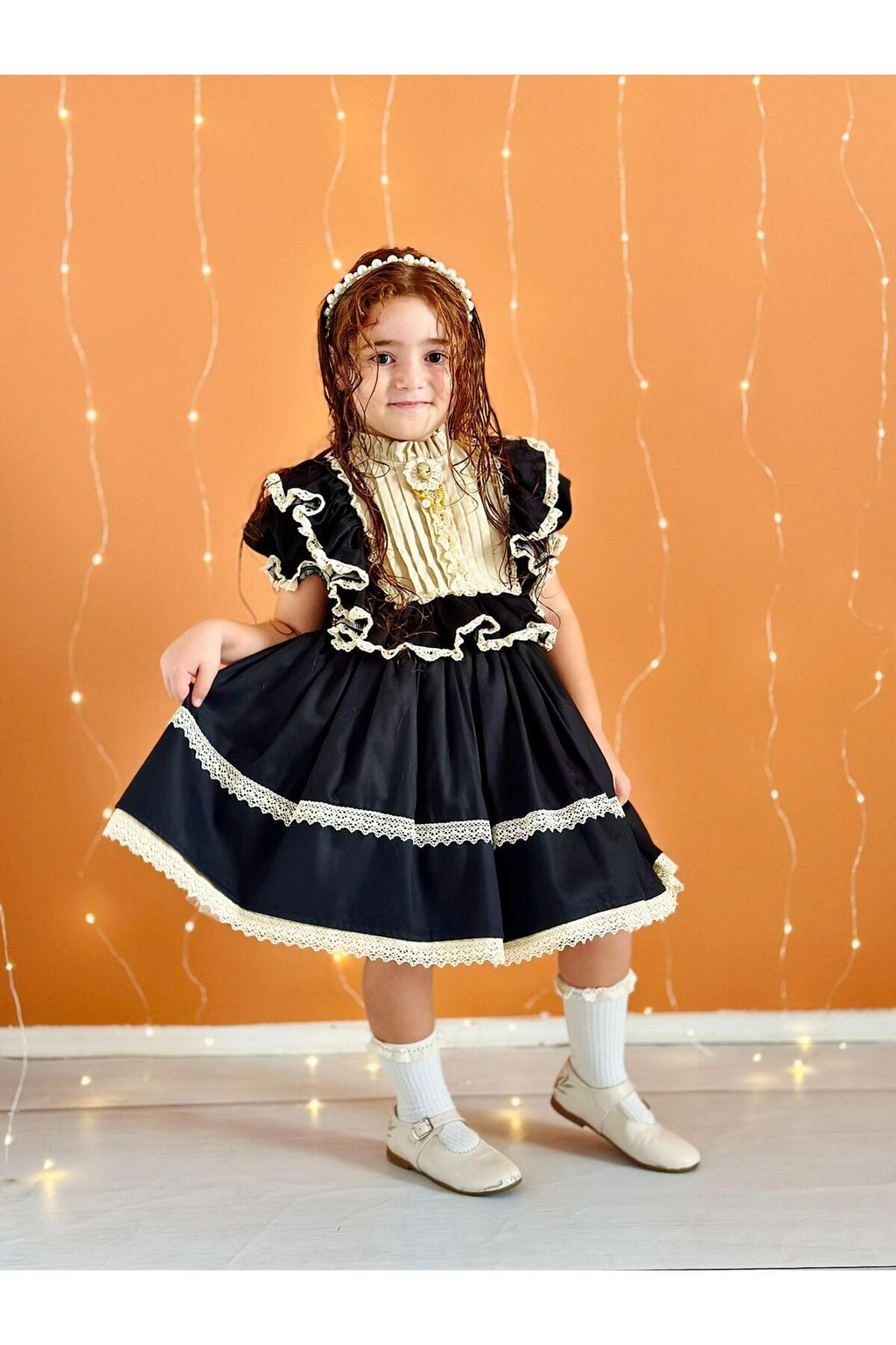 Hly Karol Siyah Vintage Kız Bebek Elbisesi