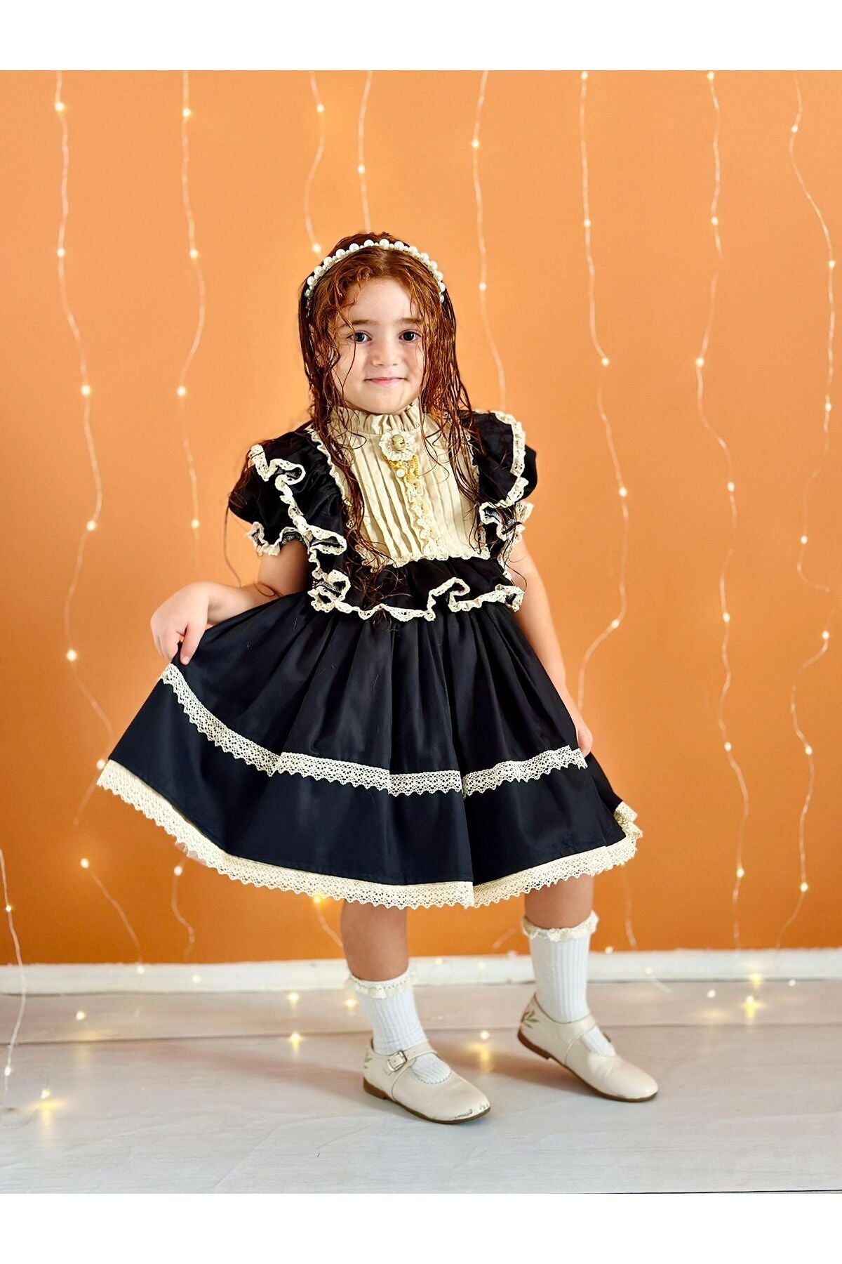 Hly Karol Siyah Vintage Kız Bebek Elbisesi