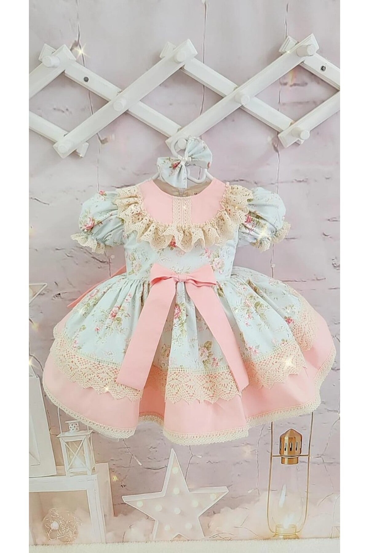 Mint Yeşili Somon Vintage Kız Bebek Elbisesi 2