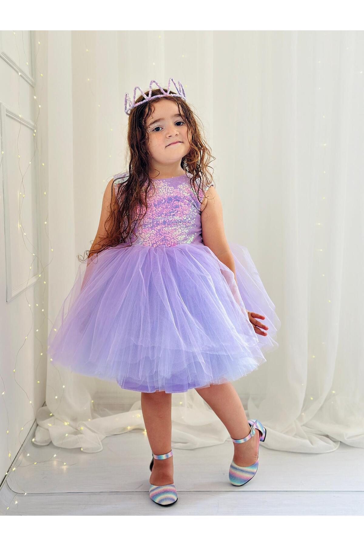 Lila Pullu Yılbaşı Kız Bebek Elbisesi 6