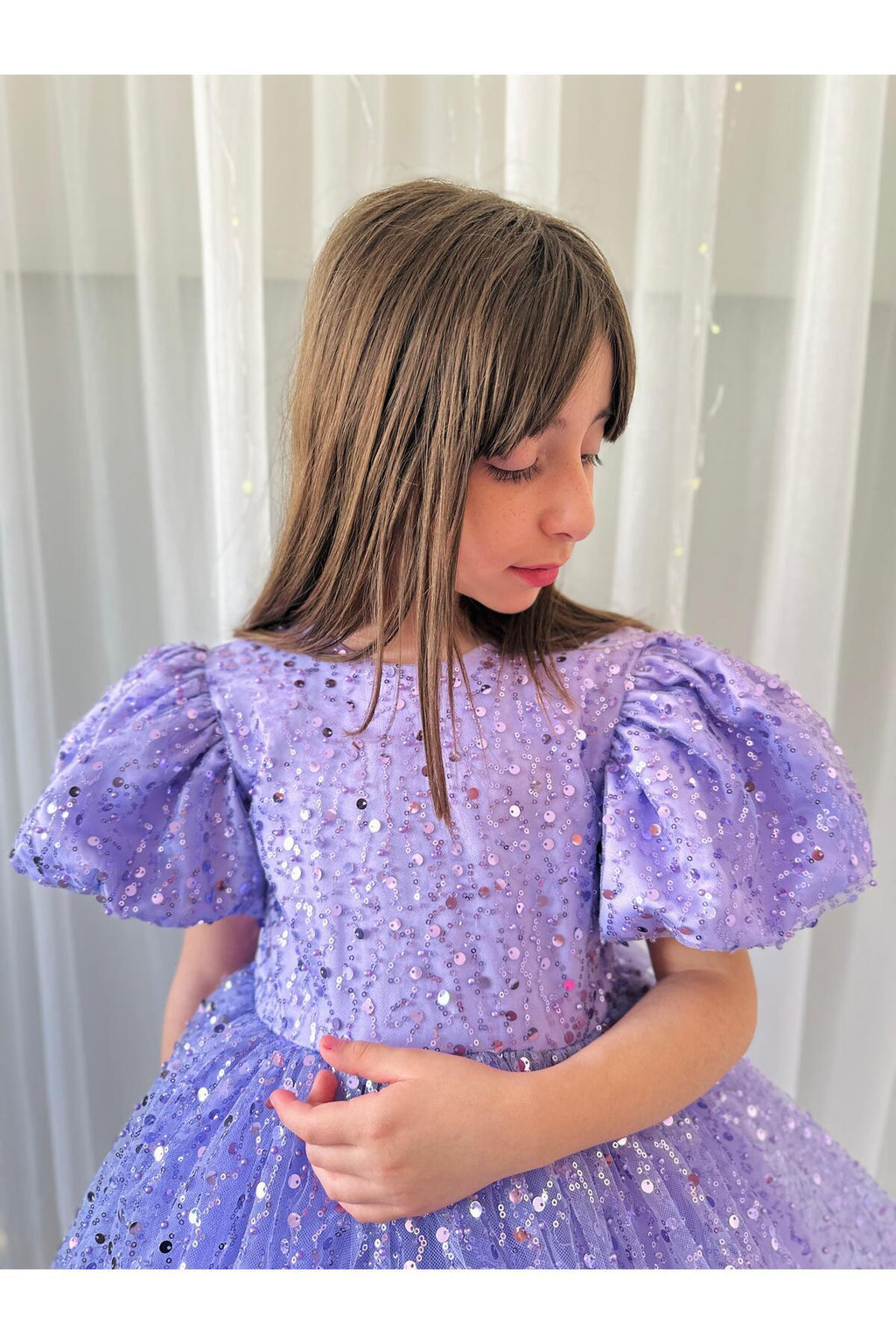 Lila Taşlı Vintage Kız Bebek Elbise 3