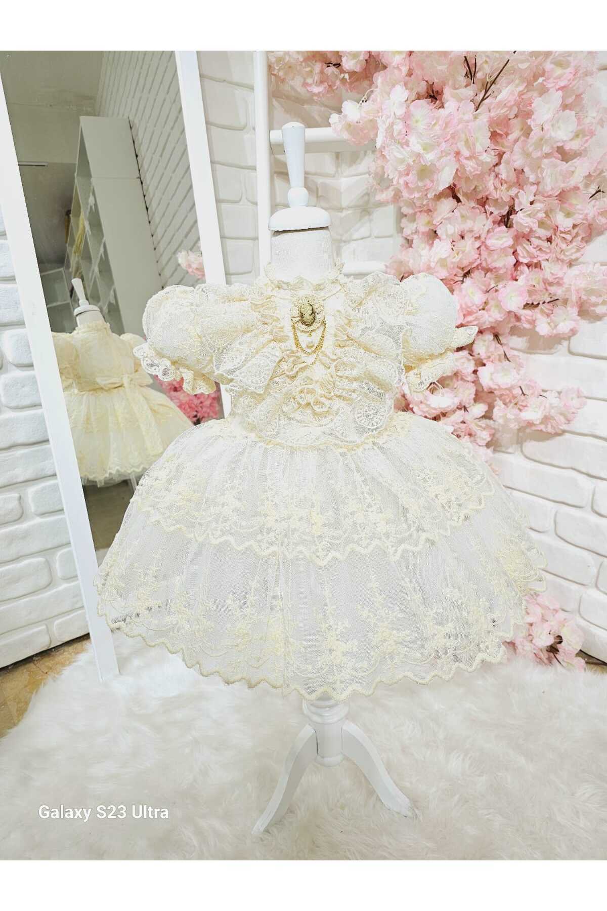 Dantelli Kısa Kollu Vintage Kız Bebek Elbisesi 2