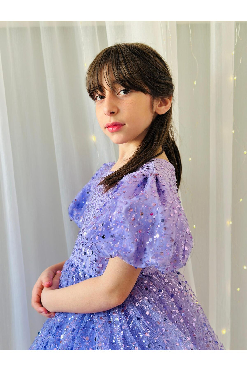 Lila Taşlı Vintage Kız Bebek Elbise 8