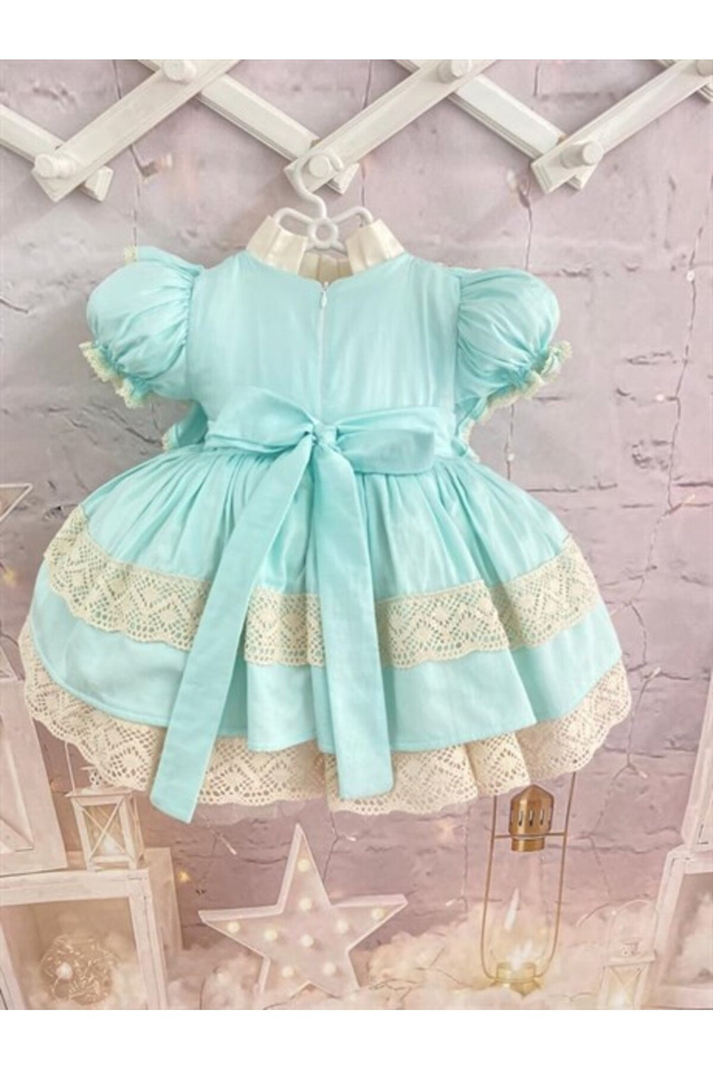 Mint Yeşili Vintage Kız Bebek Elbisesi 3
