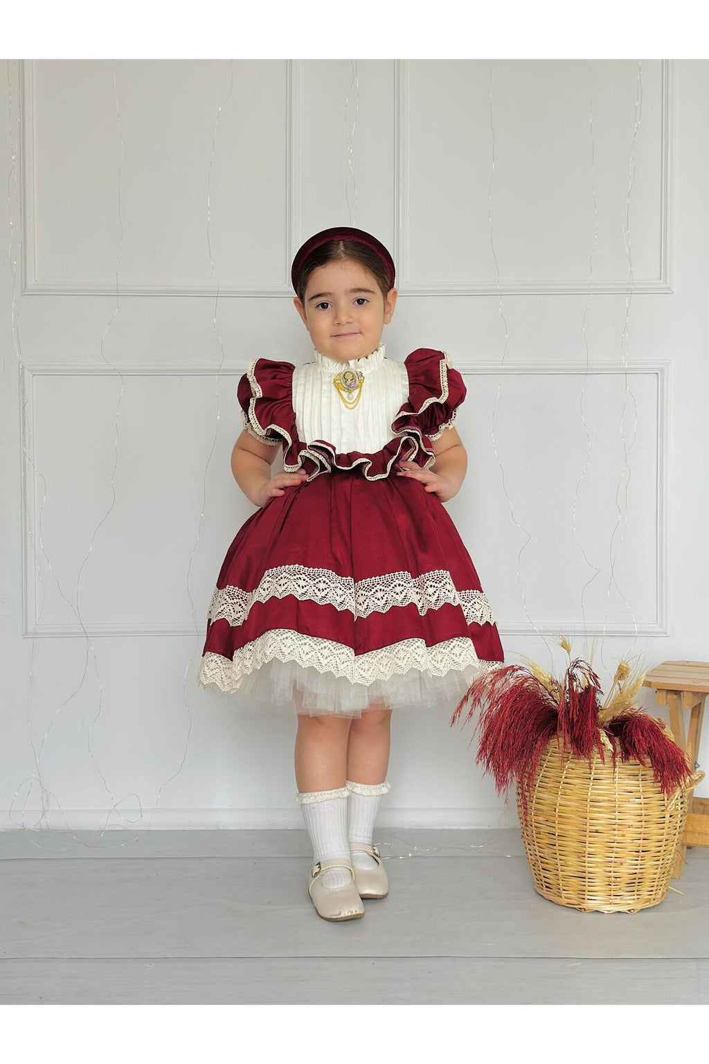 Zebrina Bordo Vintage Kız Bebek Elbise 3